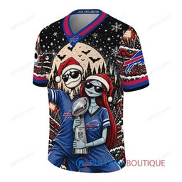 Buffalo Bills Jack Skellington and Sally with Super Bowl Trophy Crimson Christmas Bowl Custom Football Jersey