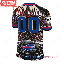 Buffalo Bills Jack Skellington and Sally with Super Bowl Trophy Crimson Christmas Bowl Custom Football Jersey