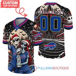 Buffalo Bills Jack Skellington and Sally with Super Bowl Trophy Crimson Christmas Bowl Custom Football Jersey
