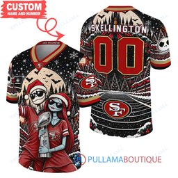San Francisco 49ers Jack Skellington and Sally with Super Bowl Trophy Crimson Christmas Bowl Custom Football Jersey