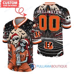 Cincinnati Bengals Jack Skellington and Sally with Super Bowl Trophy Crimson Christmas Bowl Custom Football Jersey