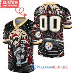 Pittsburgh Steelers Jack Skellington and Sally with Super Bowl Trophy Crimson Christmas Bowl Custom Football Jersey