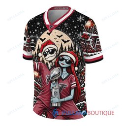 Atlanta Falcons Jack Skellington and Sally with Super Bowl Trophy Crimson Christmas Bowl Custom Football Jersey
