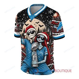 Detroit Lions Jack Skellington and Sally with Super Bowl Trophy Crimson Christmas Bowl Custom Football Jersey