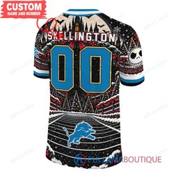Detroit Lions Jack Skellington and Sally with Super Bowl Trophy Crimson Christmas Bowl Custom Football Jersey
