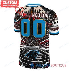 Carolina Panthers Jack Skellington and Sally with Super Bowl Trophy Crimson Christmas Bowl Custom Football Jersey