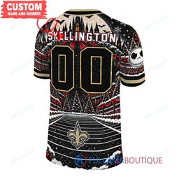 New Orleans Saints Jack Skellington and Sally with Super Bowl Trophy Crimson Christmas Bowl Custom Football Jersey