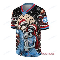 Tennessee Titans Jack Skellington and Sally with Super Bowl Trophy Crimson Christmas Bowl Custom Football Jersey