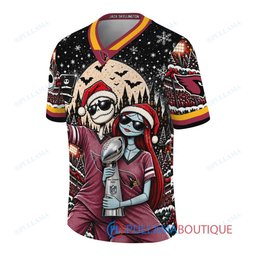 Arizona Cardinals Jack Skellington and Sally with Super Bowl Trophy Crimson Christmas Bowl Custom Football Jersey