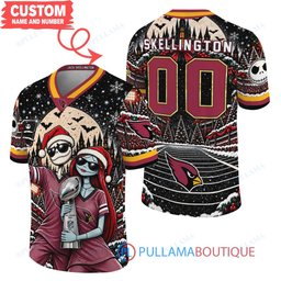 Arizona Cardinals Jack Skellington and Sally with Super Bowl Trophy Crimson Christmas Bowl Custom Football Jersey
