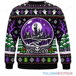 Beetlejuice Snowman and Haunted Snow Globe ugly christmas sweater