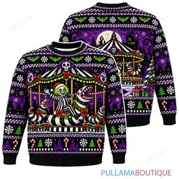 Beetlejuice Haunted Holiday Carousel ugly christmas sweater
