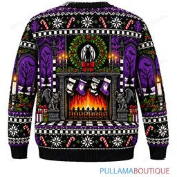 Beetlejuice Christmas Dinner by the Fireplace ugly christmas sweater