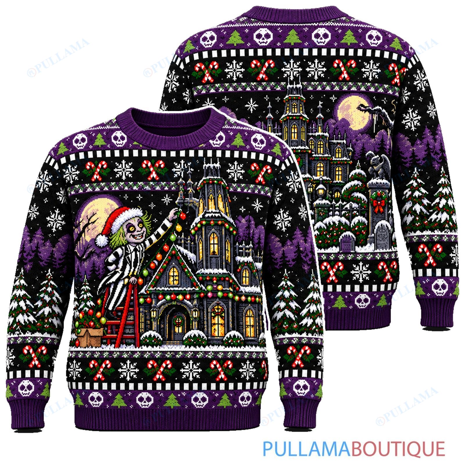 Beetlejuice Haunted Christmas Mansion ugly christmas sweater