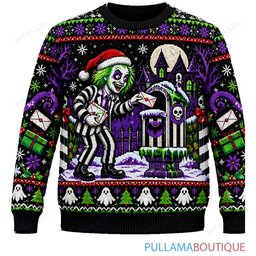 Beetlejuice Holiday Mailbox ugly christmas sweater