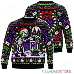 Beetlejuice Holiday Mailbox ugly christmas sweater