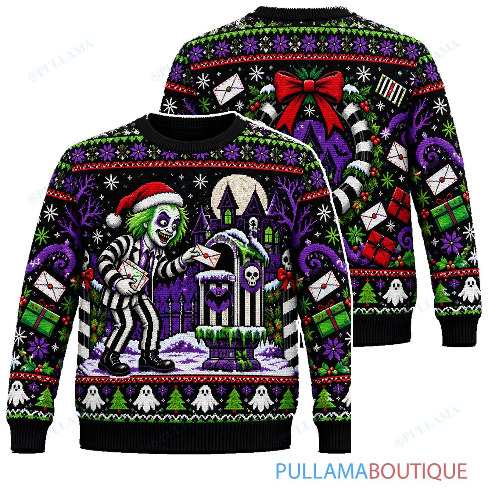 Beetlejuice Holiday Mailbox ugly christmas sweater