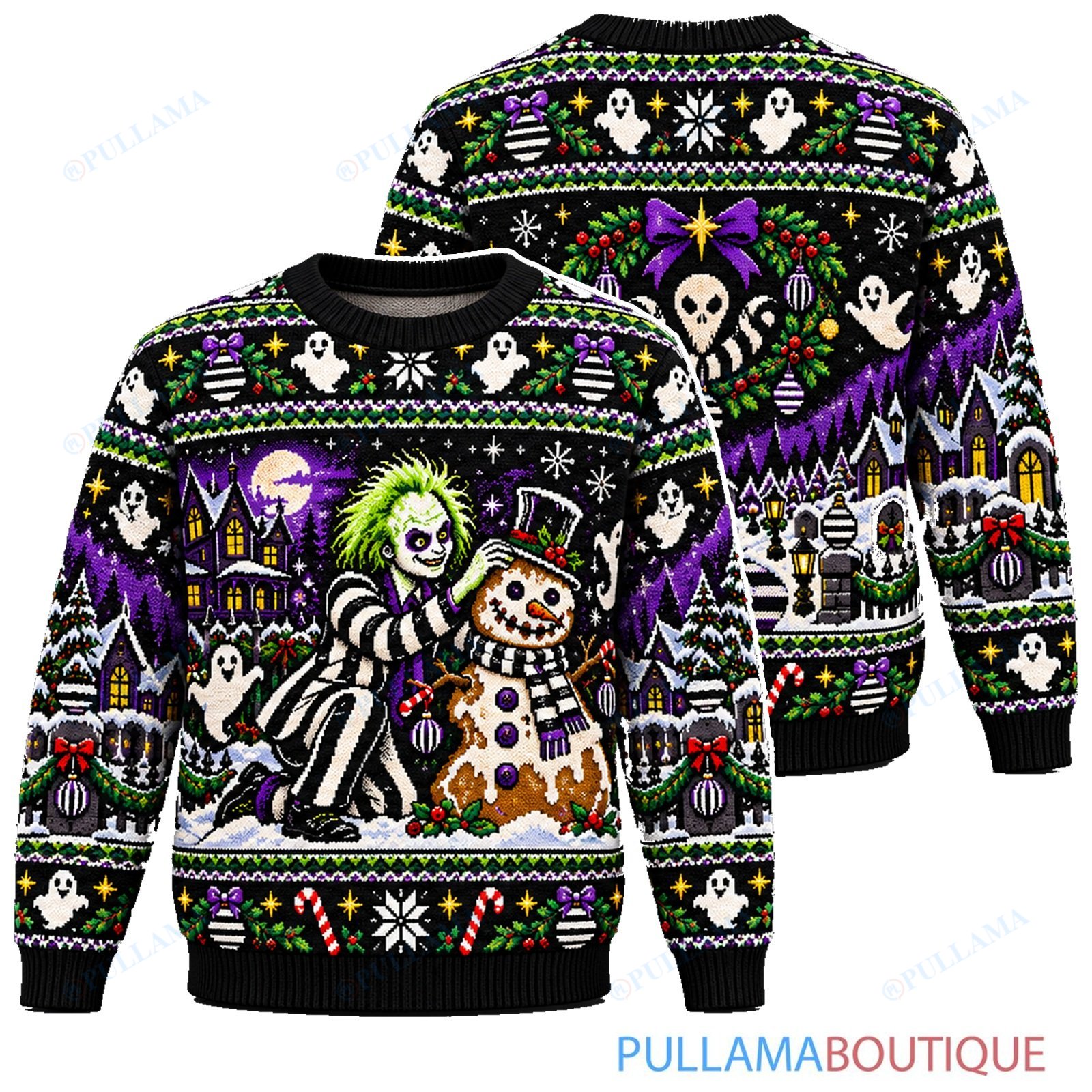 Beetlejuice Snowman Dance ugly christmas sweater