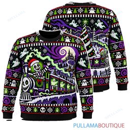Beetlejuice Ghost Christmas Train ugly christmas sweater