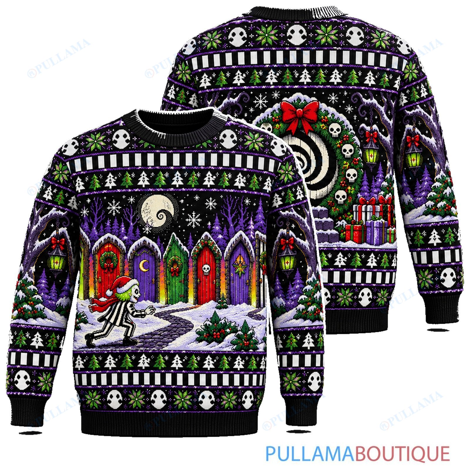 Beetlejuice Holiday Doorway Maze ugly christmas sweater