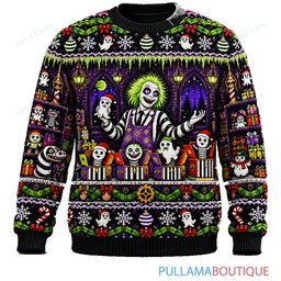 Beetlejuice Holiday Library ugly christmas sweater