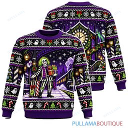 Beetlejuice Christmas Clock Tower ugly christmas sweater