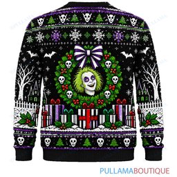 Beetlejuice Sandworm Tree Decorating ugly christmas sweater