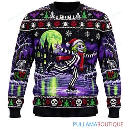 Beetlejuice Haunted Ice Skating ugly christmas sweater