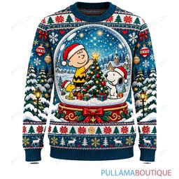 Snoopy Joe Cool Holiday Snowglobe Village ugly christmas sweater