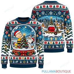 Snoopy Joe Cool Holiday Snowglobe Village ugly christmas sweater