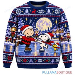 Snoopy Joe Cool Moonlit Ice Skating Waltz ugly christmas sweater