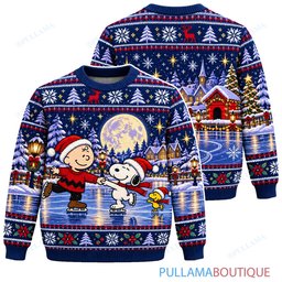 Snoopy Joe Cool Moonlit Ice Skating Waltz ugly christmas sweater