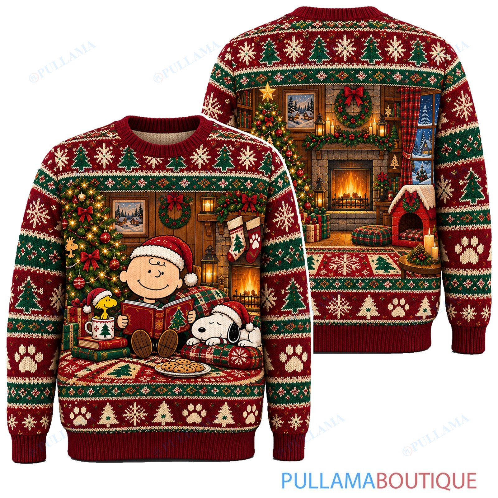 Snoopy Joe Cool Cozy Christmas Living Room ugly christmas sweater