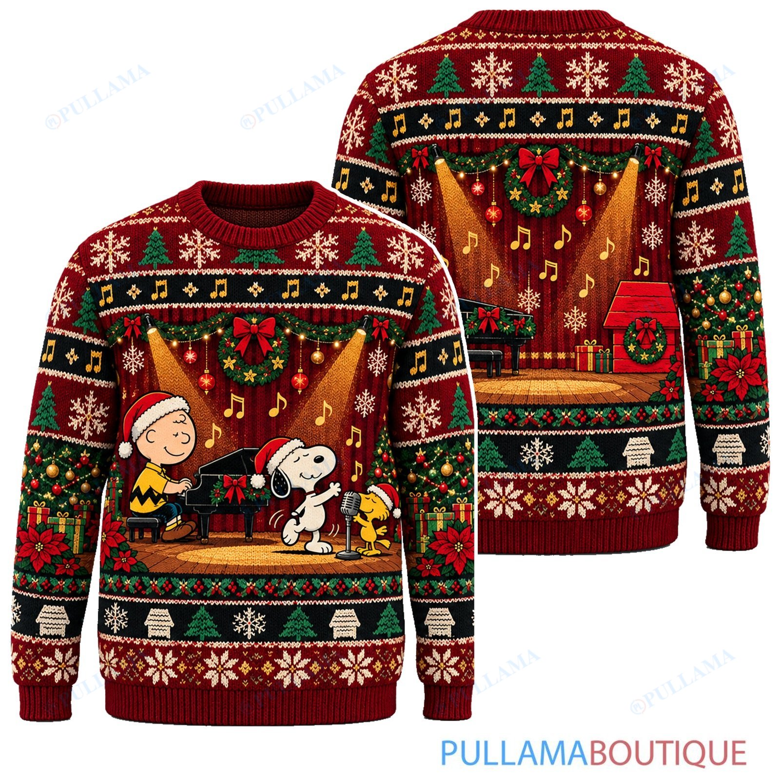 Snoopy Joe Cool Christmas Jazz Stage ugly christmas sweater