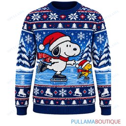 Snoopy Joe Cool Frozen Pond Skating ugly christmas sweater