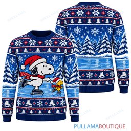 Snoopy Joe Cool Frozen Pond Skating ugly christmas sweater