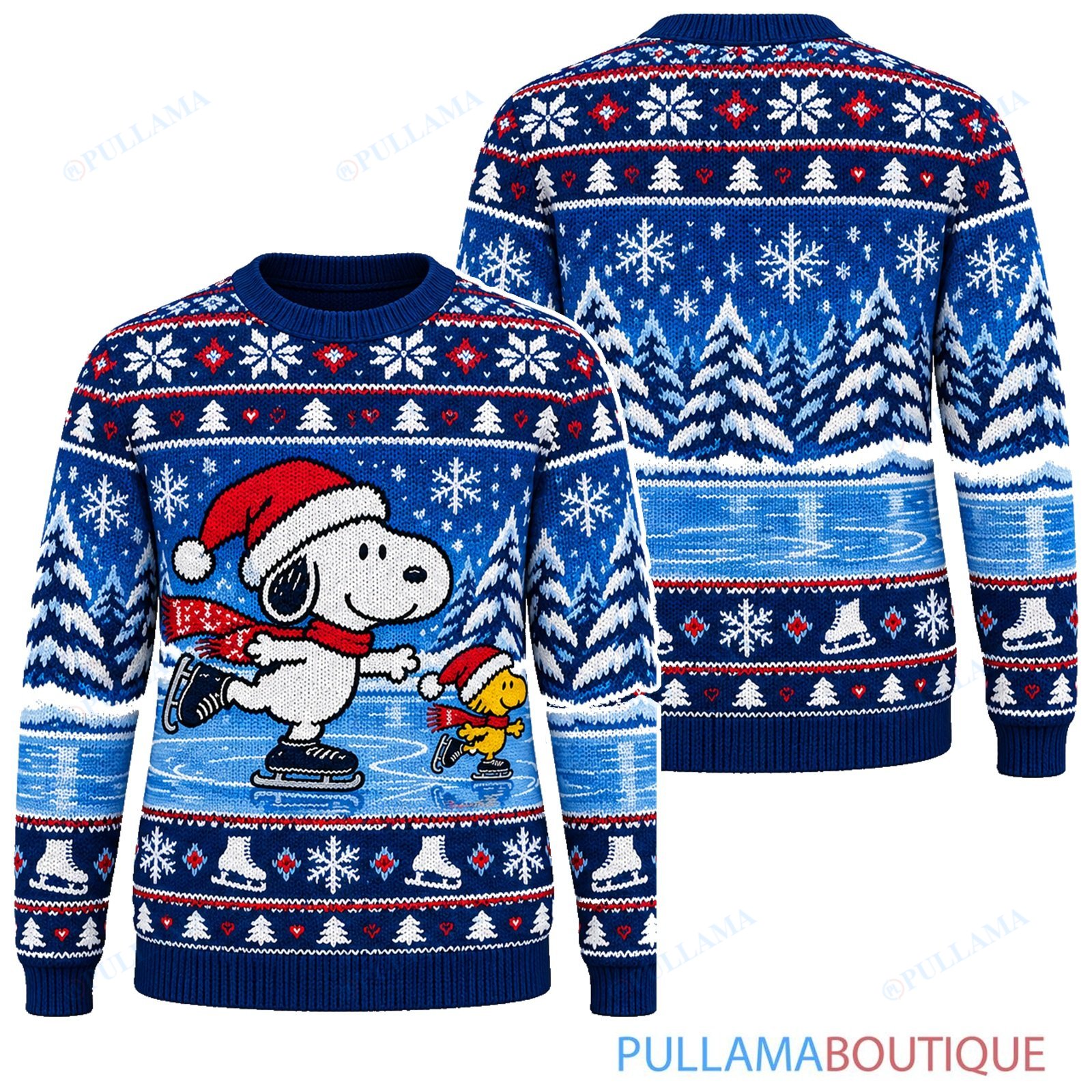 Snoopy Joe Cool Frozen Pond Skating ugly christmas sweater