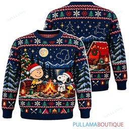 Snoopy Joe Cool Christmas Campfire Stars ugly christmas sweater