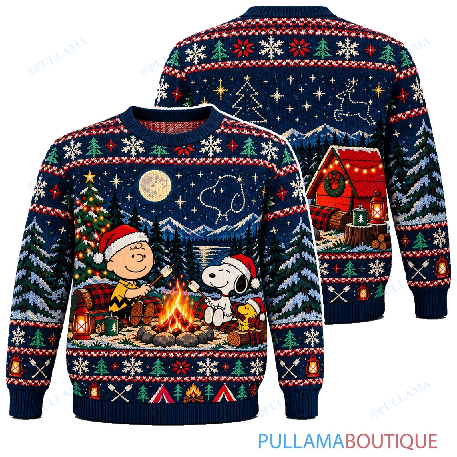 Snoopy Joe Cool Christmas Campfire Stars ugly christmas sweater