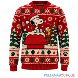 Snoopy Joe Cool Classic Red Nordic Doghouse ugly christmas sweater