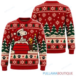 Snoopy Joe Cool Classic Red Nordic Doghouse ugly christmas sweater