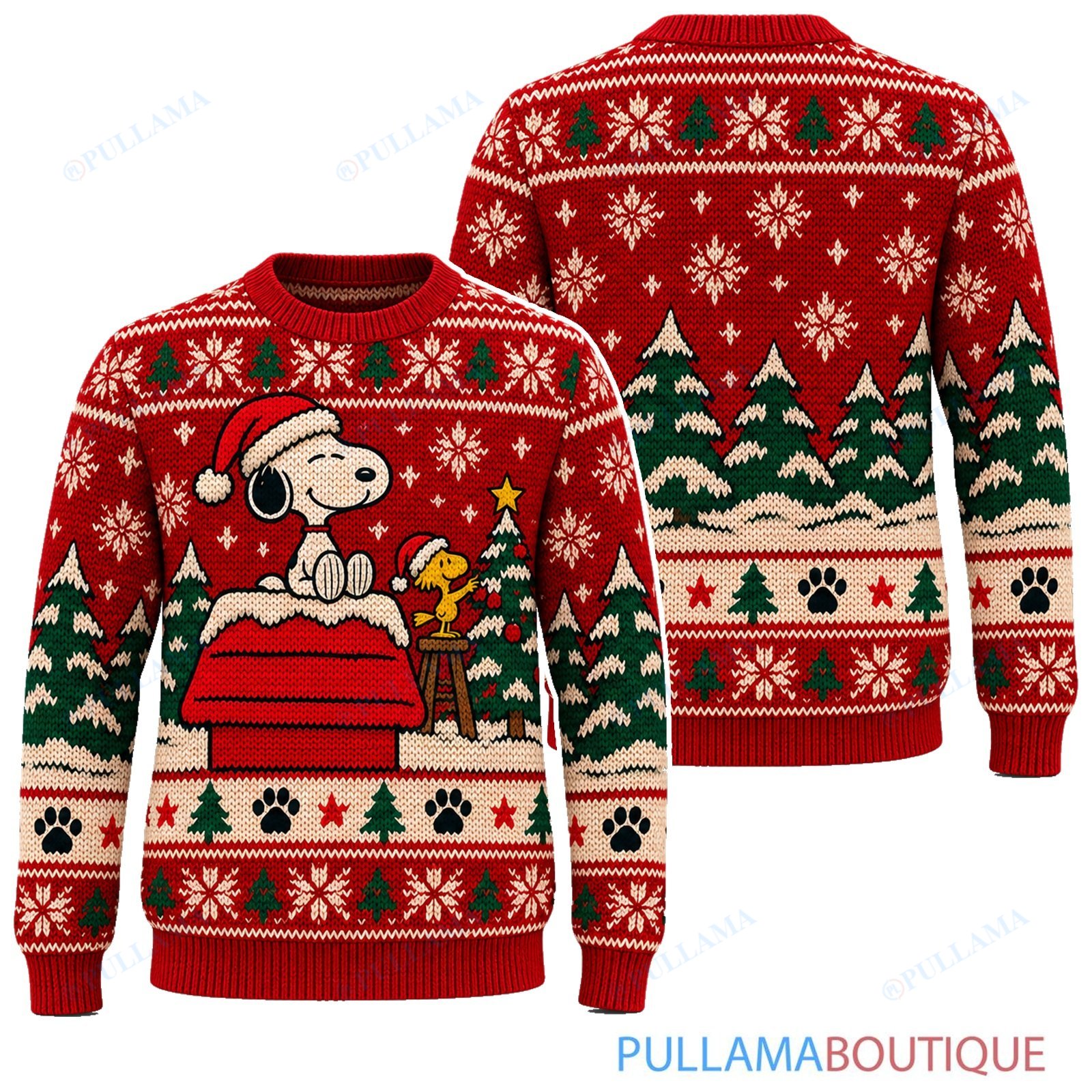 Snoopy Joe Cool Classic Red Nordic Doghouse ugly christmas sweater