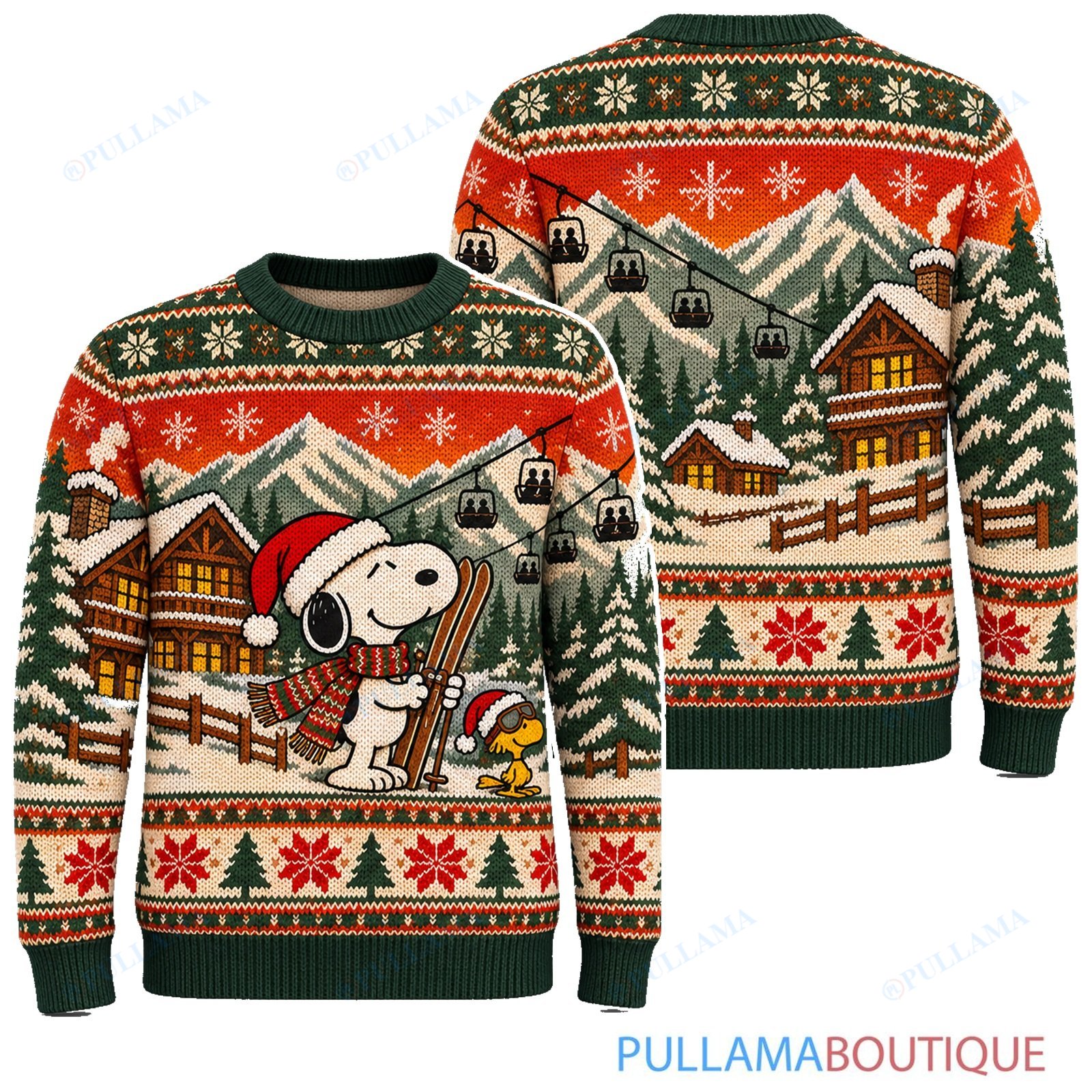 Snoopy Joe Cool Retro Ski Lodge ugly christmas sweater