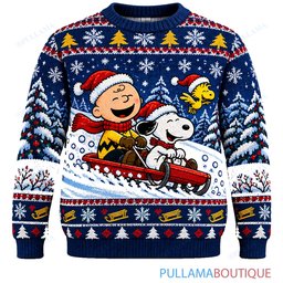 Snoopy Joe Cool Snow Day Sledding Club ugly christmas sweater