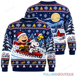 Snoopy Joe Cool Snow Day Sledding Club ugly christmas sweater