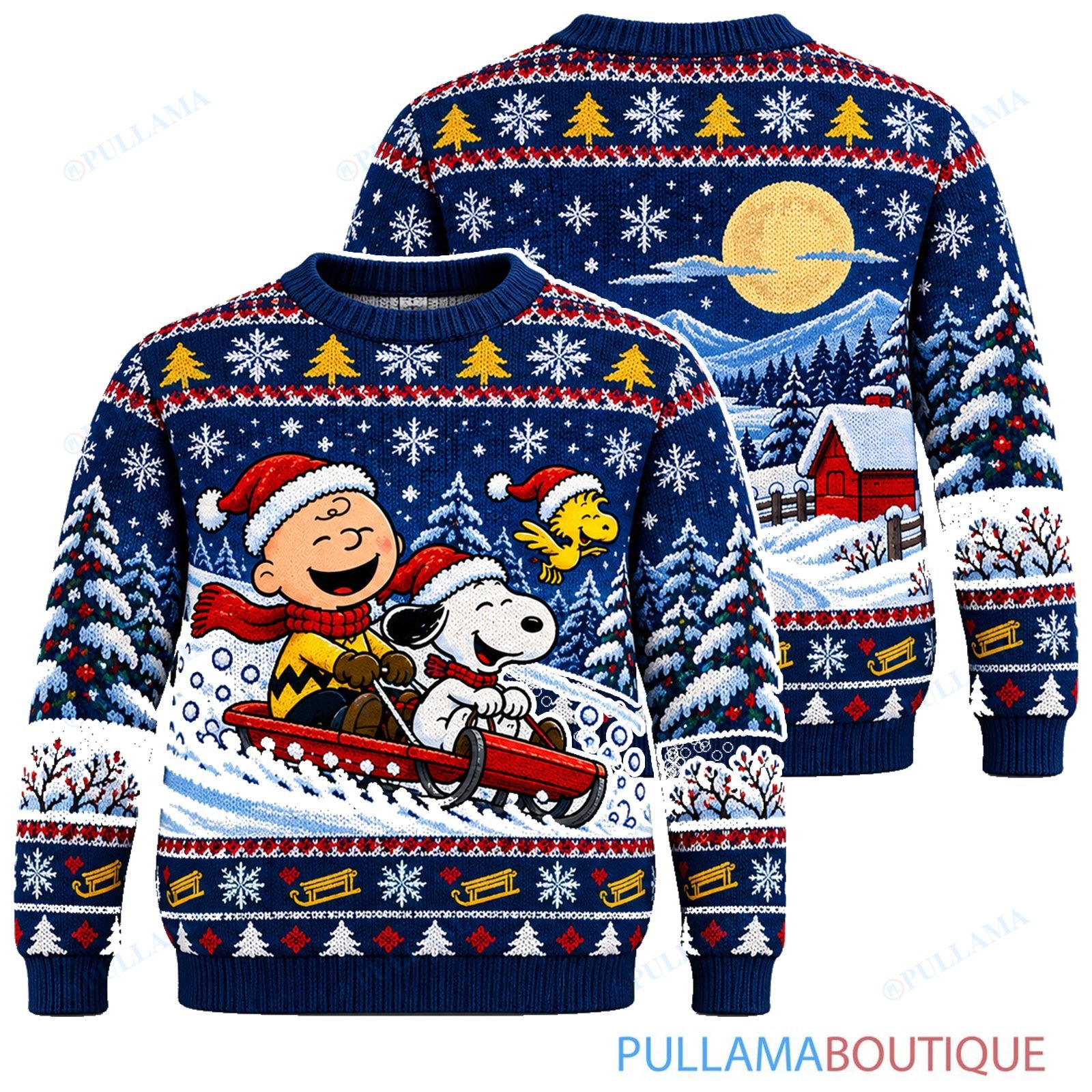 Snoopy Joe Cool Snow Day Sledding Club ugly christmas sweater
