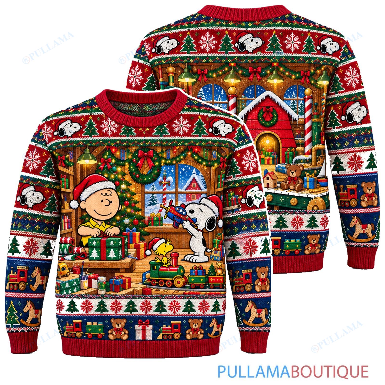 Snoopy Joe Cool North Pole Toy Workshop ugly christmas sweater