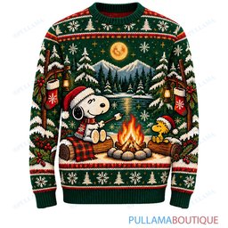 Snoopy Joe Cool Woodland Campfire Christmas ugly christmas sweater