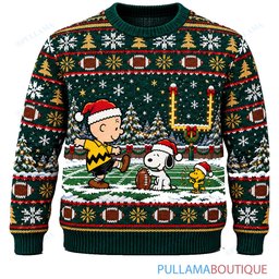 Snoopy Joe Cool Christmas Football Field ugly christmas sweater