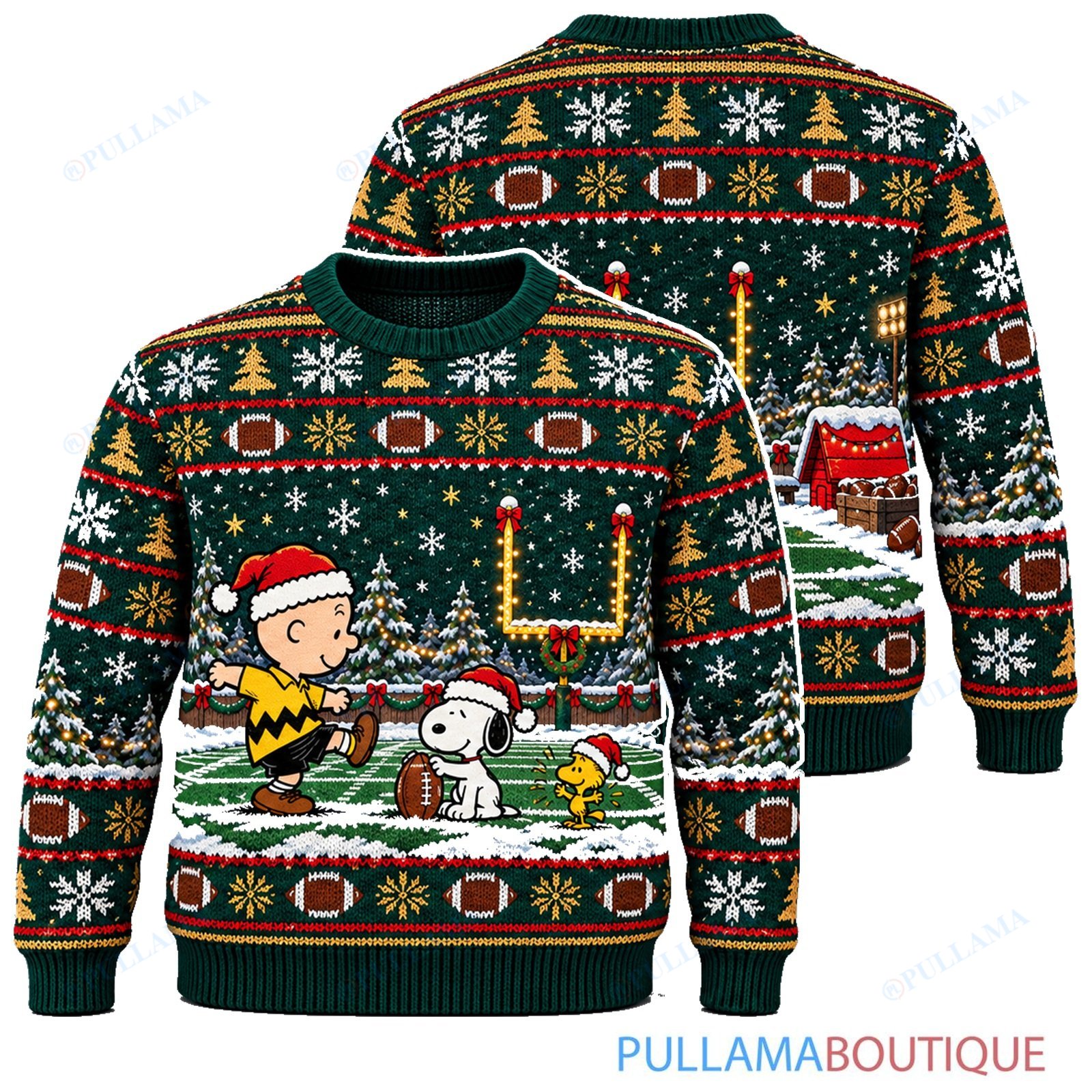 Snoopy Joe Cool Christmas Football Field ugly christmas sweater